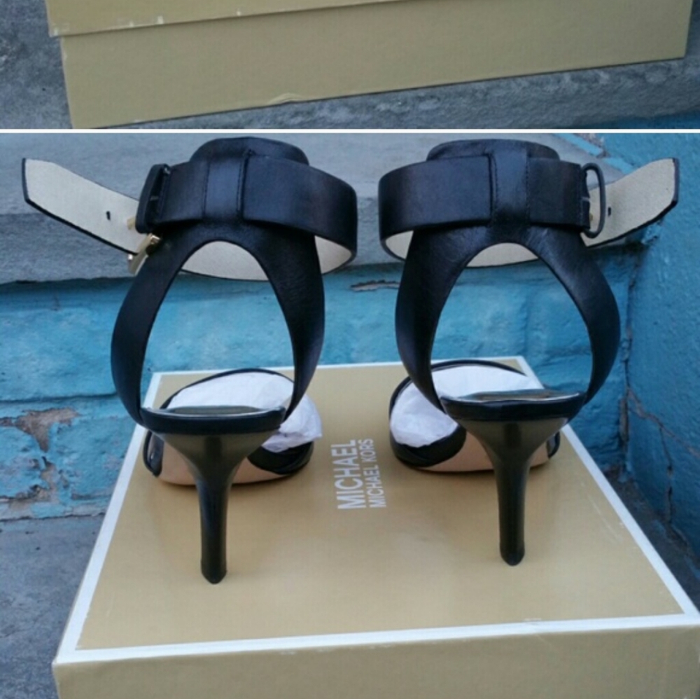 MK Julieta Ankle Strap Black Leather Heels Sz 8.5 - Picture 2 of 4